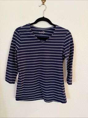 Coral Bay Navy and White Striped V-Neck Long Sleeve Top